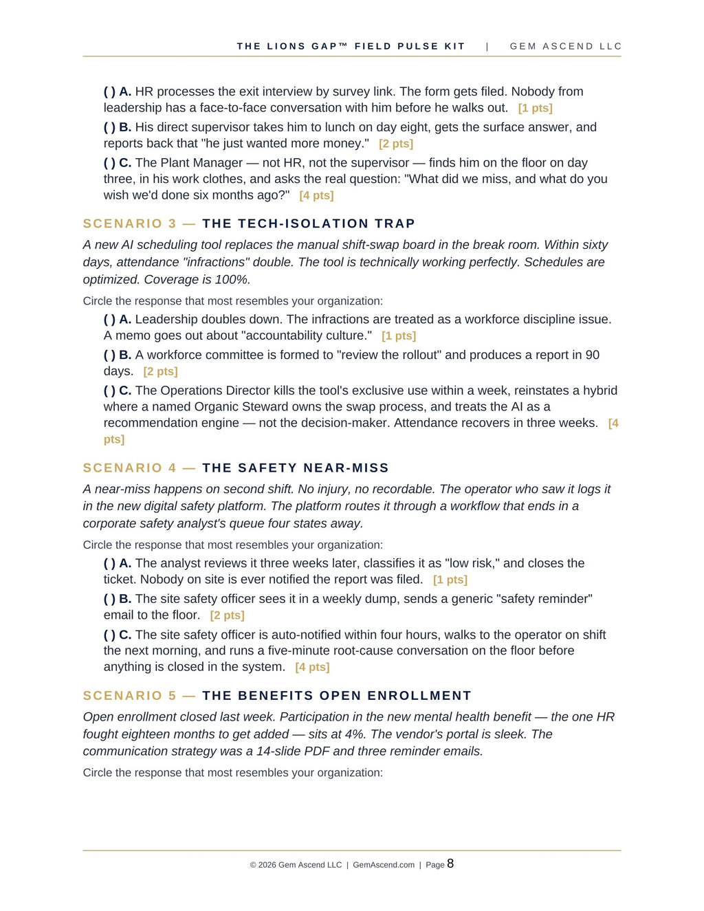 The Lions Gap™ Field Pulse Kit — Premium Operational Reset for Plant Managers, Ops Directors & HR Liaisons
