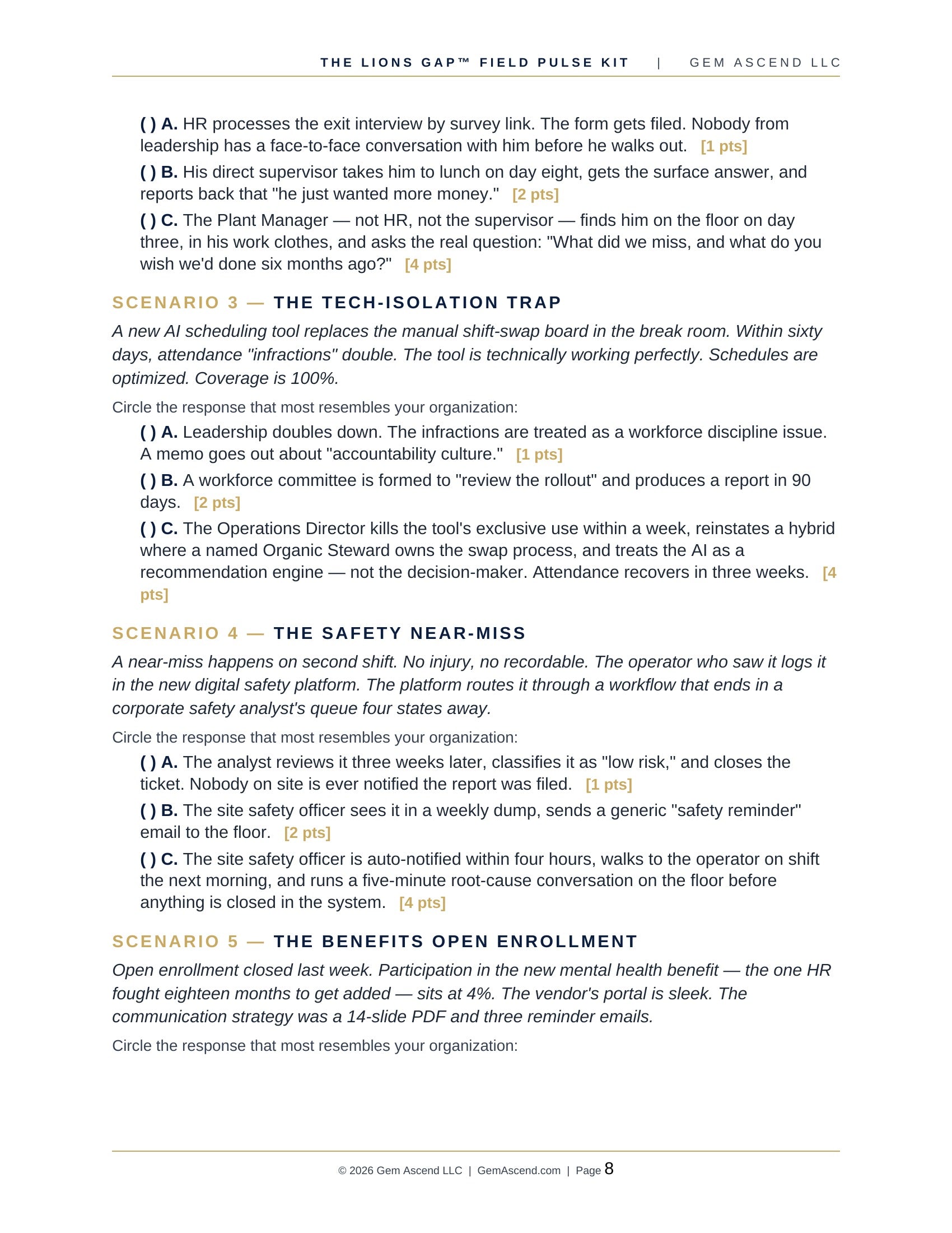 The Lions Gap™ Field Pulse Kit — Premium Operational Reset for Plant Managers, Ops Directors & HR Liaisons